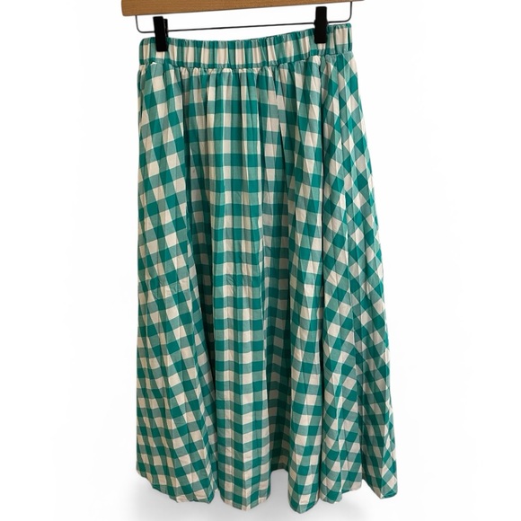 a new day Green Gingham Midi Skirt Pleated Swishy Garden Party Fairy Skirt Small - Picture 4 of 13